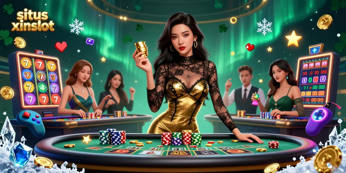 Engage with situs xinslot in an exciting gaming atmosphere featuring vibrant slot elements and glamorous players.