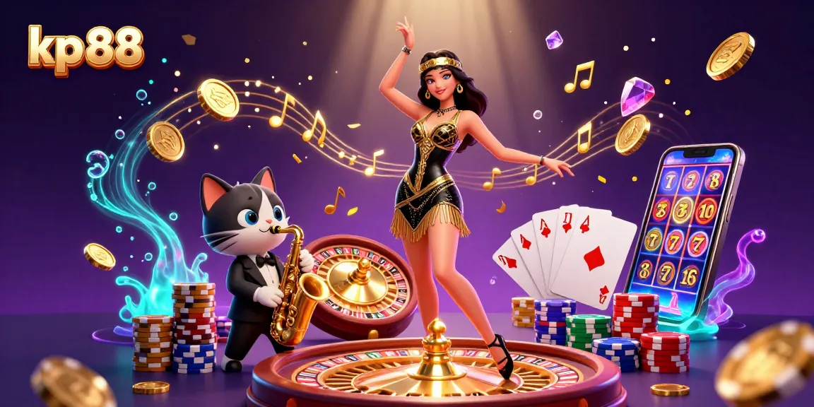Join the excitement at kp 88 with a glamorous dance scene, spinning roulette, and vibrant casino elements.