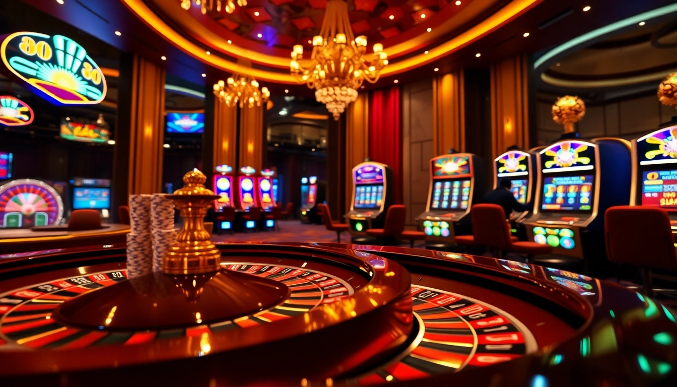 Players experiencing a thrilling game at OK8386 casino with vibrant slot machines and poker chips.