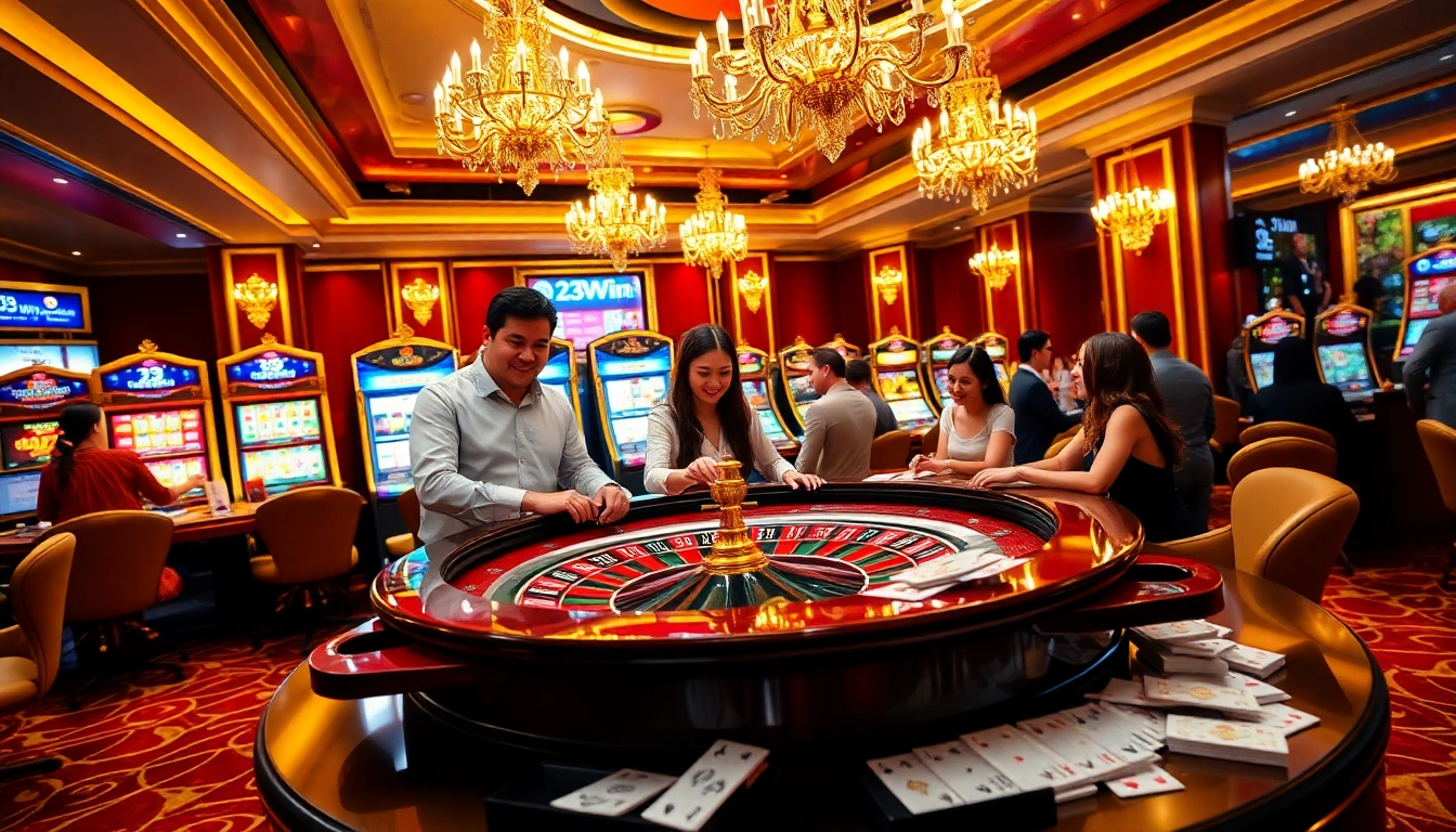Experience the thrill of 23win with players enjoying a vibrant casino scene full of action and excitement.