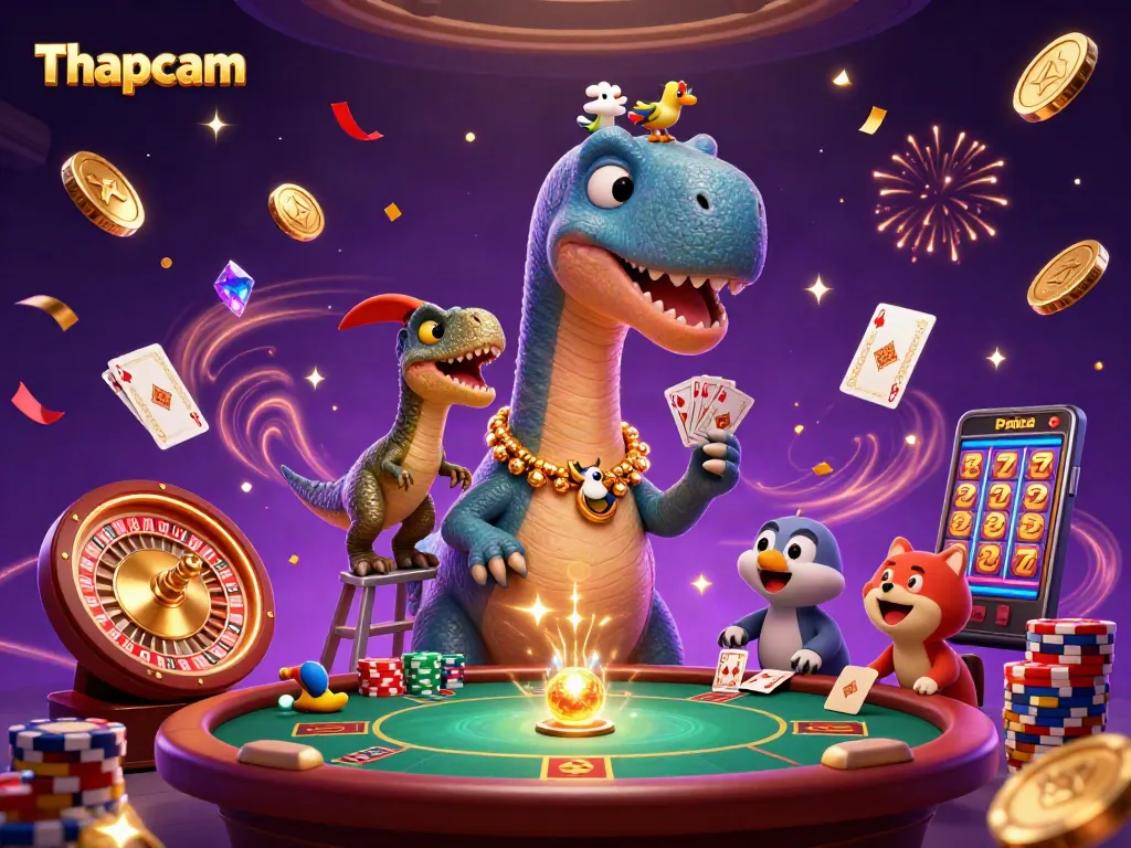 Join the fun at Thapcam as the brontosaurus watches poker action unfold!