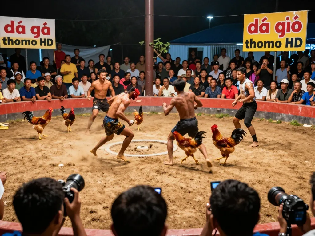 Theo dõi trận đấu đá gà thomo HD đầy kịch tính khi khán giả cổ vũ phấn khích trong một trận đấu gay cấn.