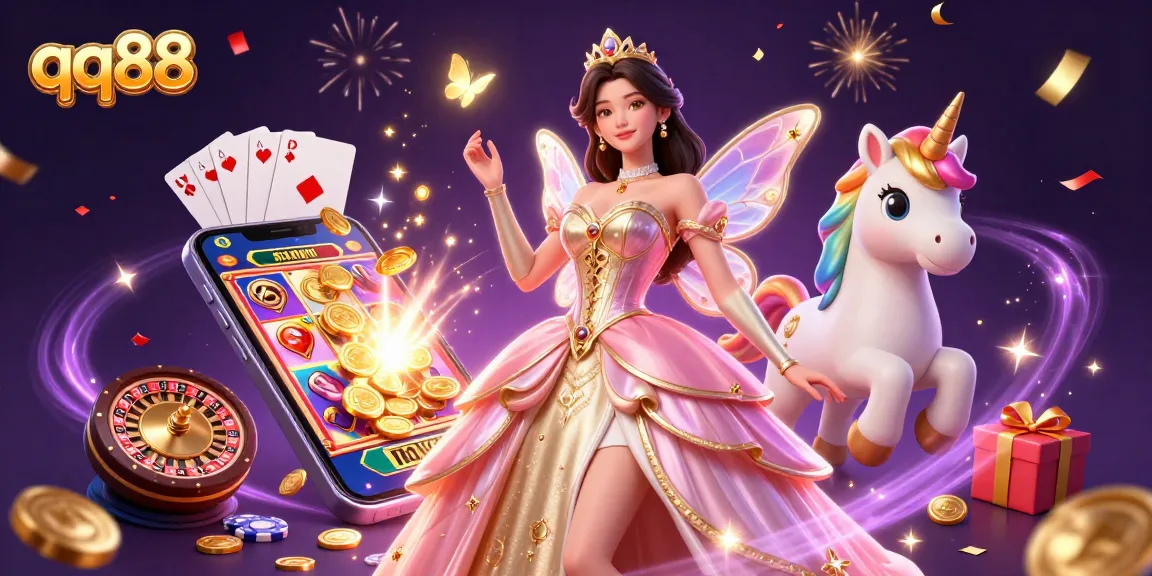 Engage with the exciting world of qq88 online gaming, featuring enchanting characters and dynamic casino elements.