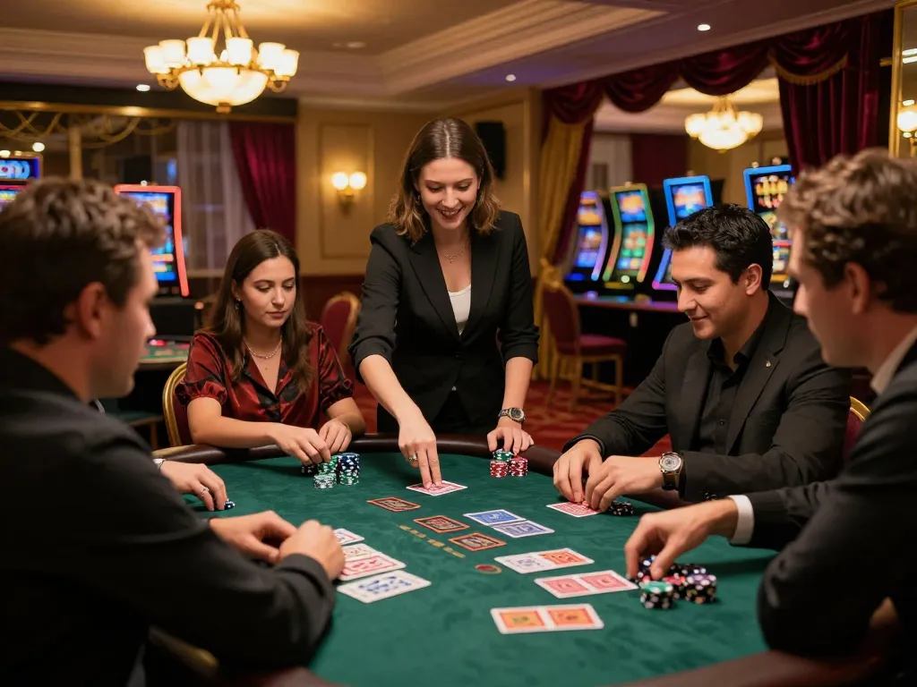 Players strategizing at a blackjack table at https://da88at.com/, showcasing an engaging casino experience