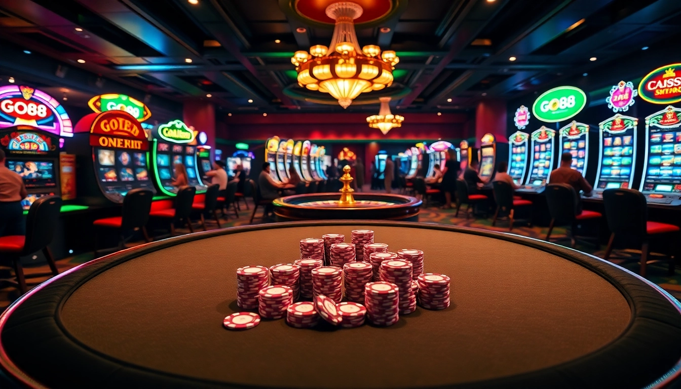 Experience exciting gameplay at GO88 with vibrant casino tables and captivating slot machines.