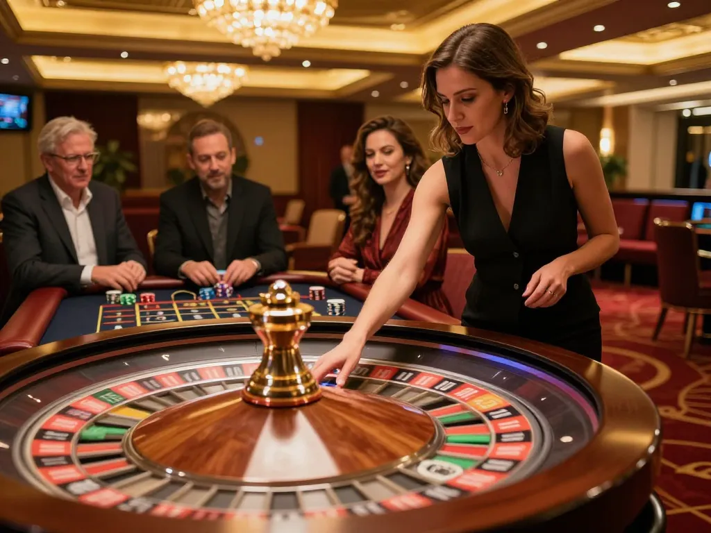 Players enjoying the excitement of roulette at cm88com, with chips on the table and a spinning wheel.