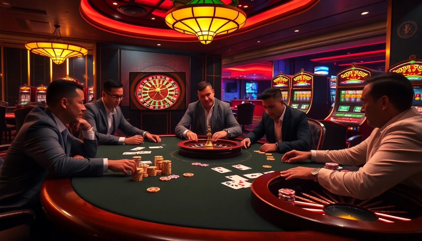 Professionals play at a luxurious poker table in SODO66 casino, sparking excitement.
