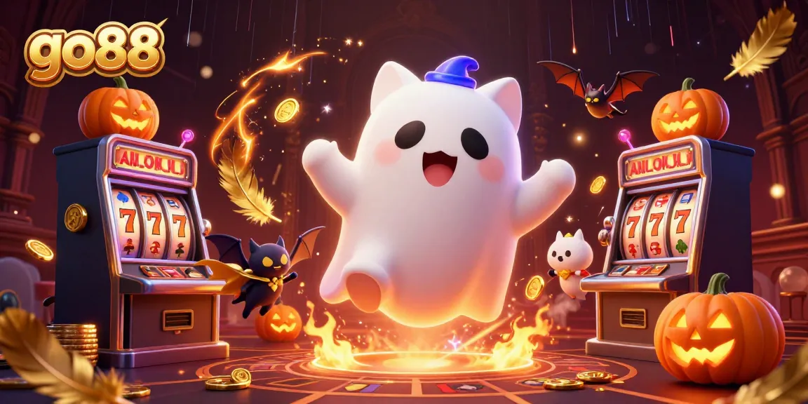 Experience thrilling slots with go88, featuring ghostly creatures in a vibrant casino.