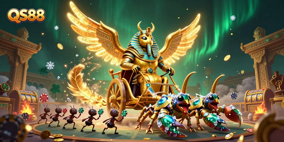 Play thrilling games at QS88 featuring a golden beetle and dynamic casino elements.