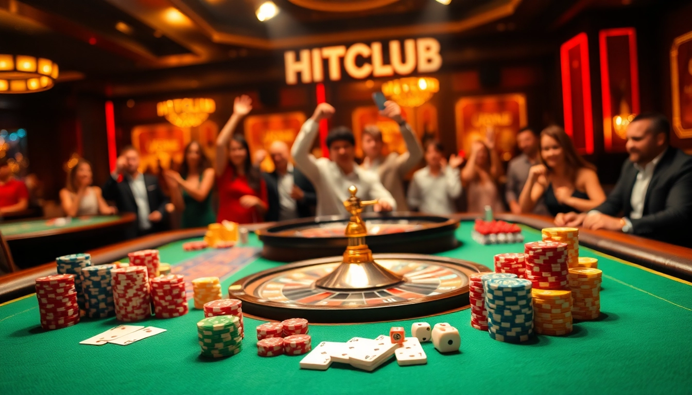 Exciting players experiencing HITCLUB at a luxurious casino table with vibrant games.