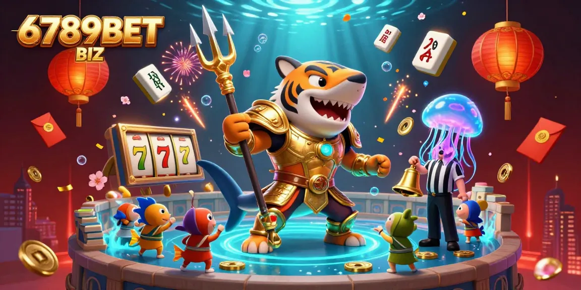 Experience the excitement of gambling at 6789BET BIZ with a vibrant underwater casino scene featuring unique characters and game elements.