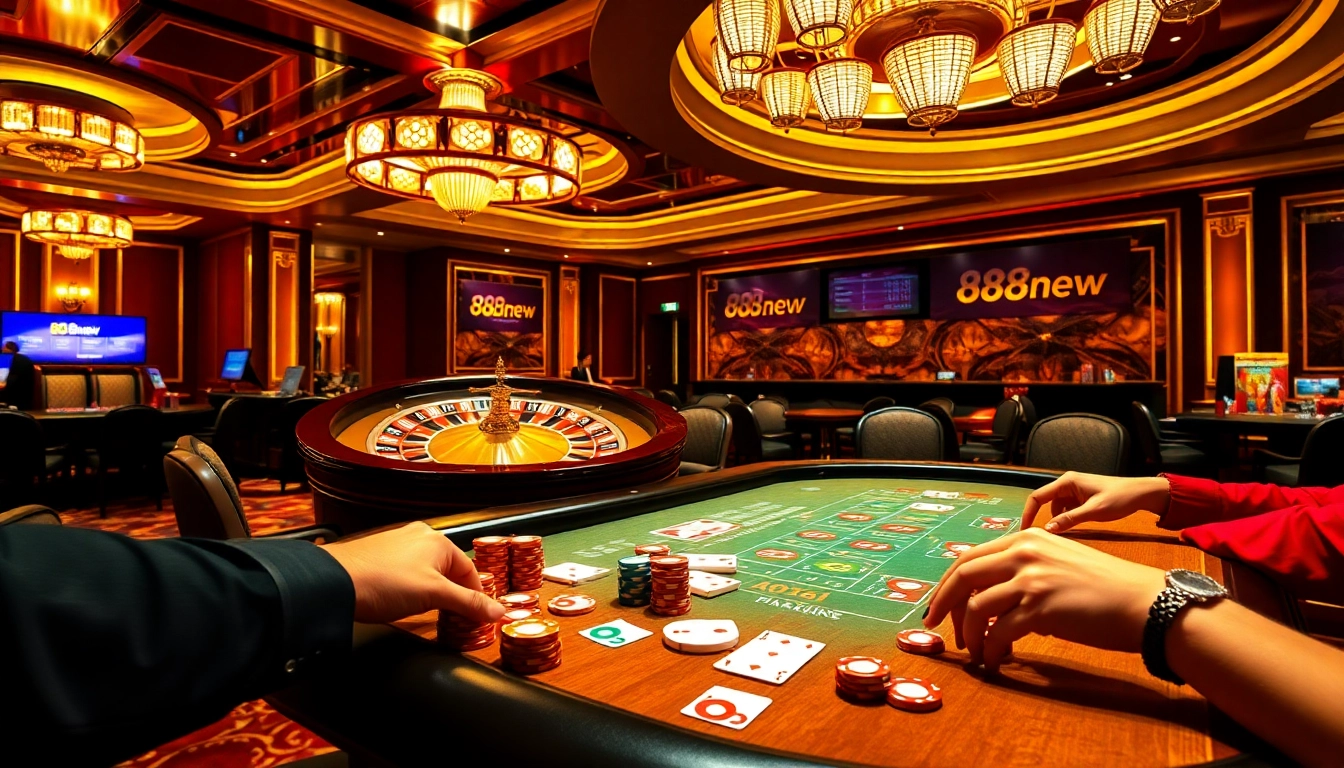 Experience thrilling gameplay at 888new with vibrant casino tables and players enjoying their time.