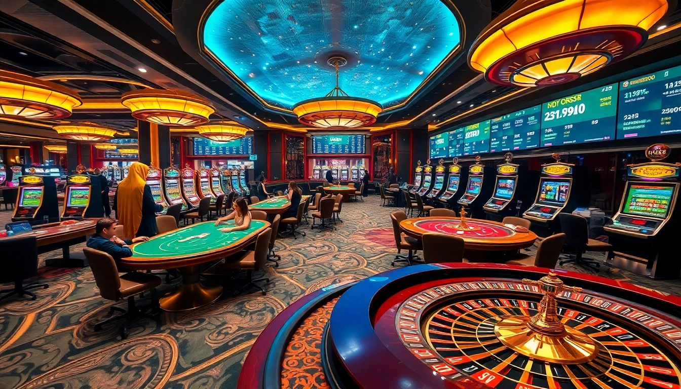 Experience the thrilling action at OPEN88 with engaged players at a luxury poker table amidst dazzling casino lights.