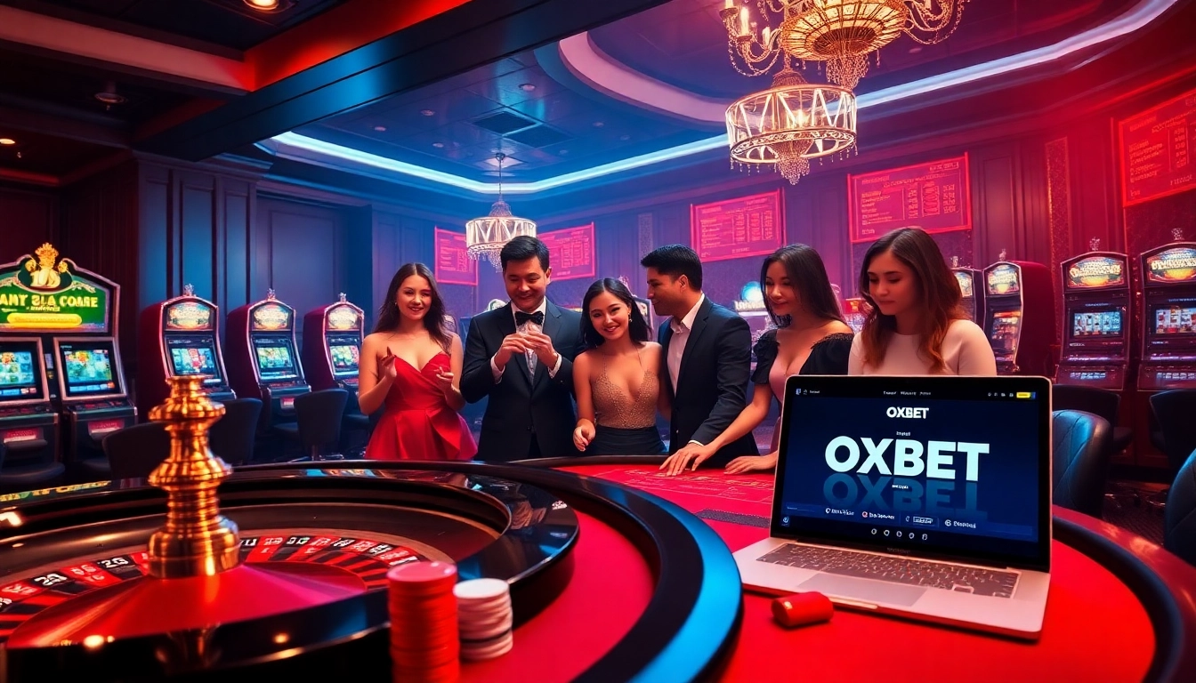 Experience thrilling gameplay at OXBET casino with lively players and vibrant gaming tables.