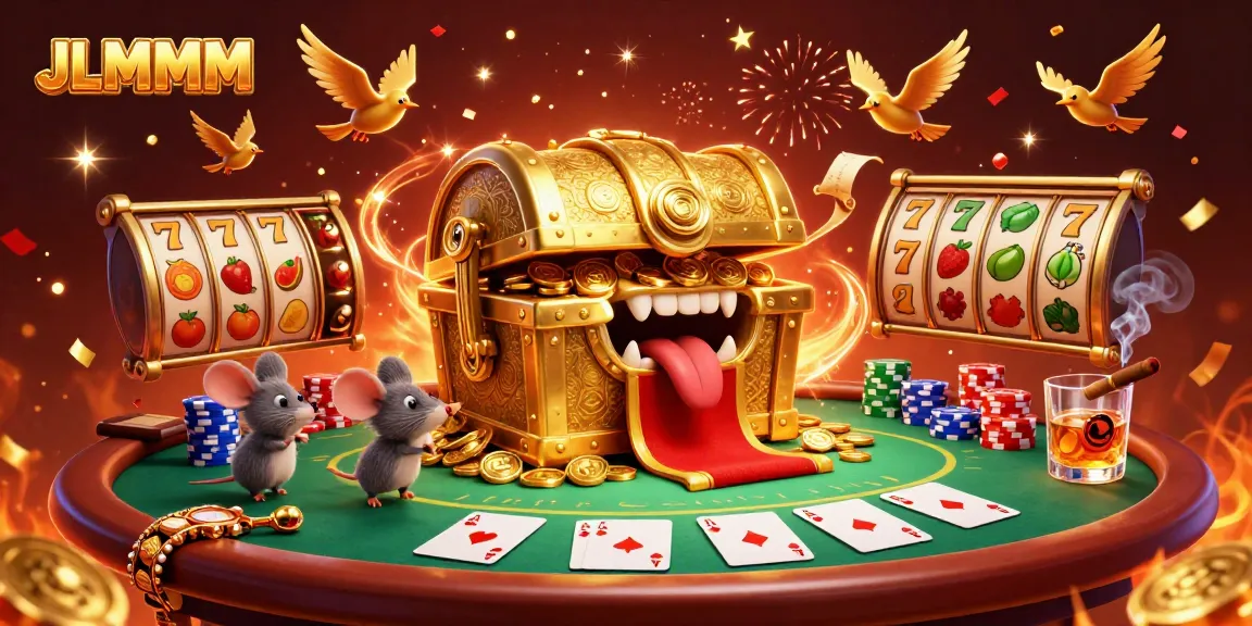 Engage in thrilling slots and casino action with JLMMM's vibrant 3D illustration, showcasing the world of online gaming.