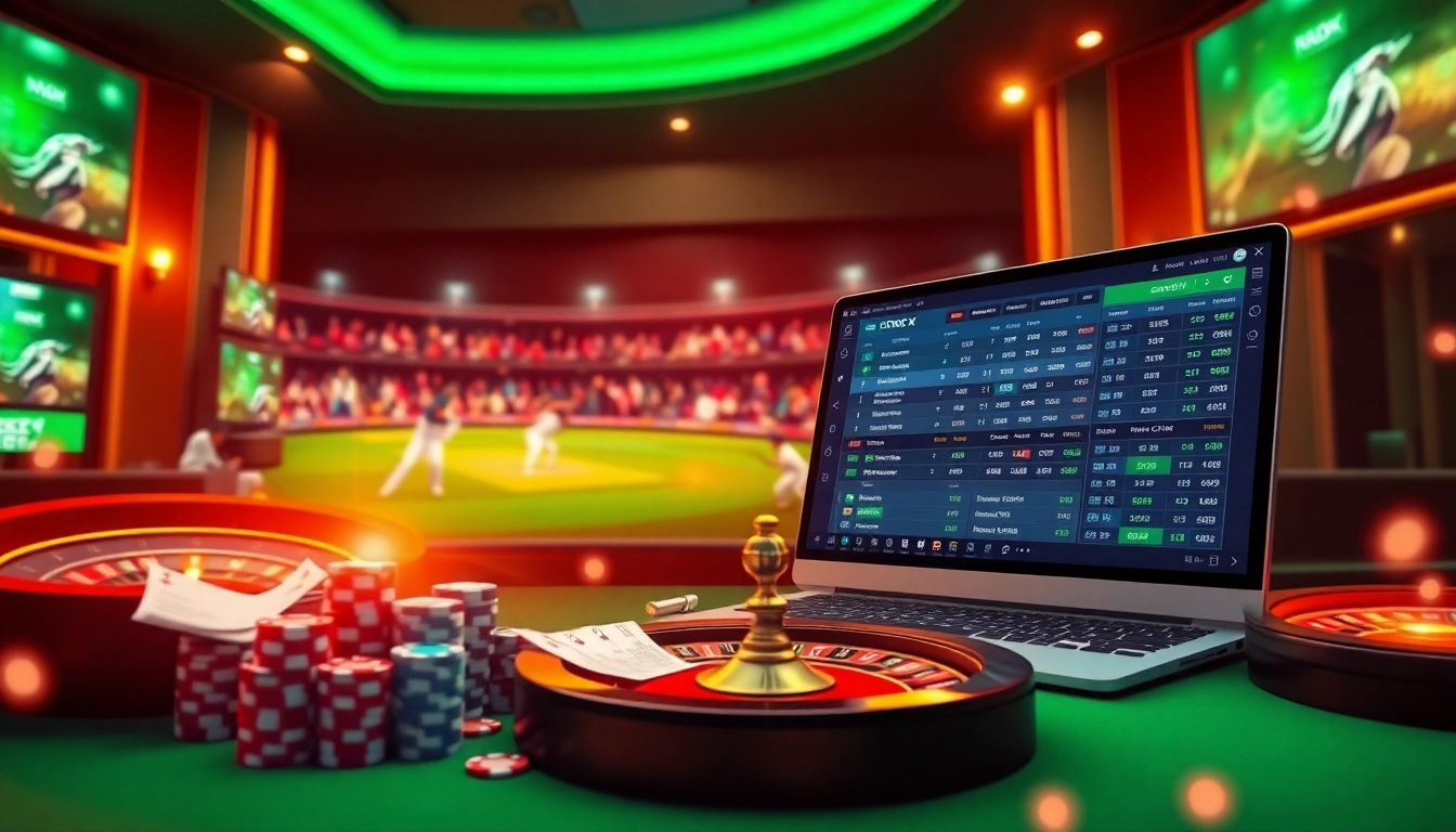 Crickex betting interface with real-time cricket odds and casino elements in an exciting backdrop.
