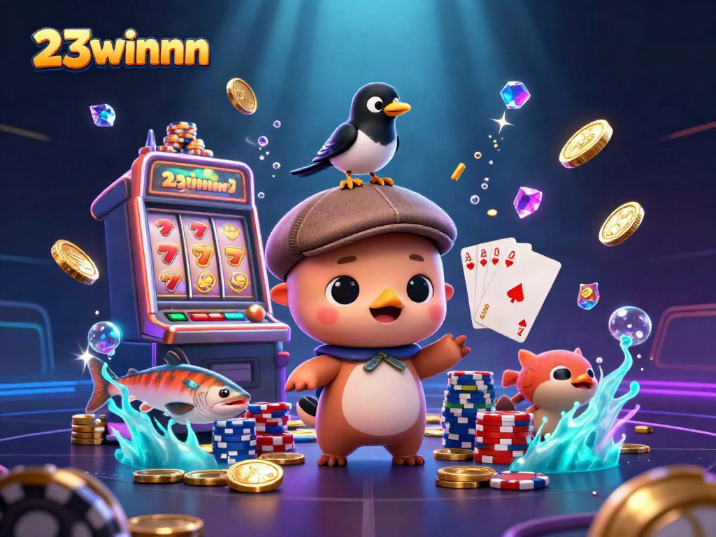 Spin to win with 23winnn in this vibrant 3D casino scene full of lucky riches!