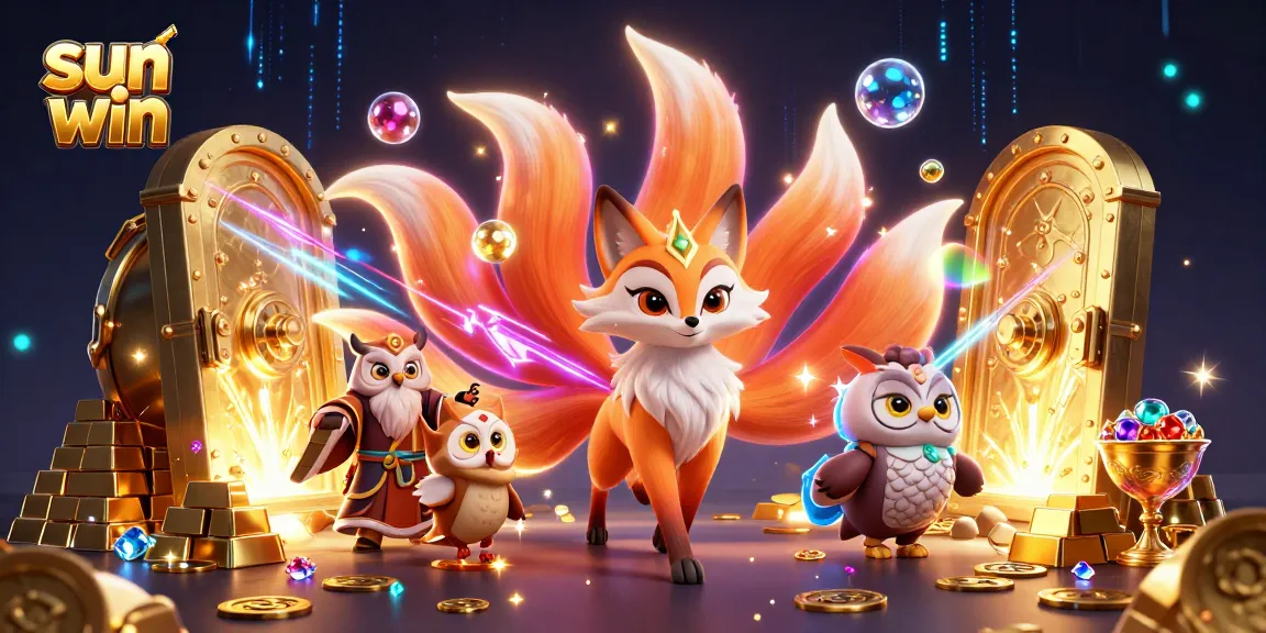 Experience thrilling wins with sun win's vibrant casino scene filled with treasures and enchanted characters.