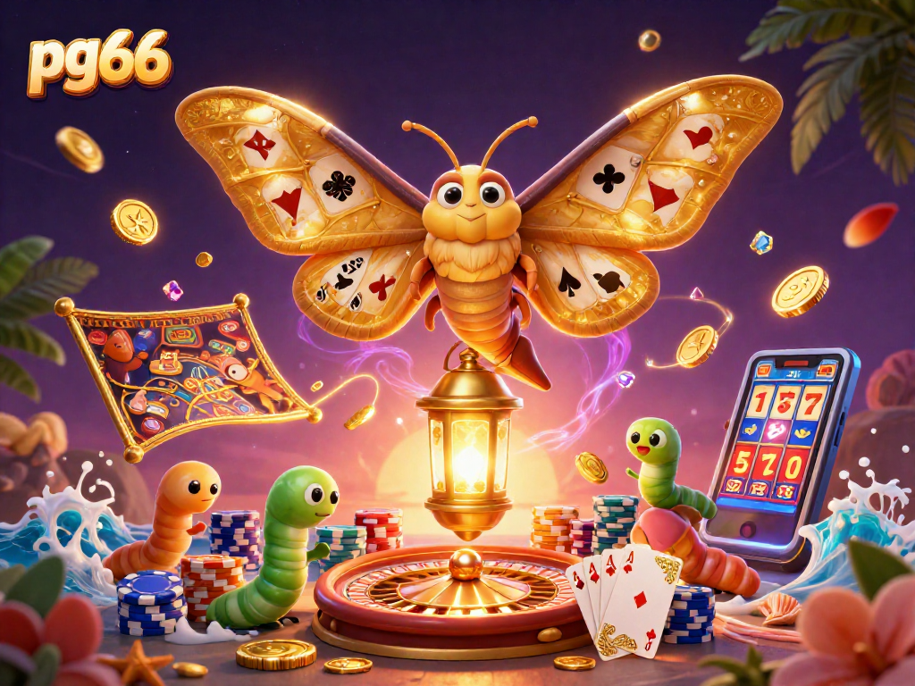Experience the excitement of pg66 with a stunning casino-themed illustration featuring vibrant gaming elements.