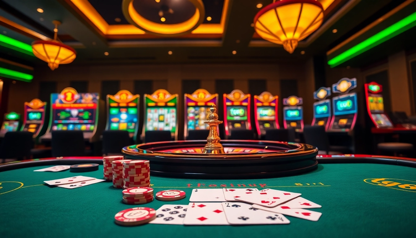 Exciting casino action featuring the tg88 group at a luxury table game with vibrant poker chips and cards.