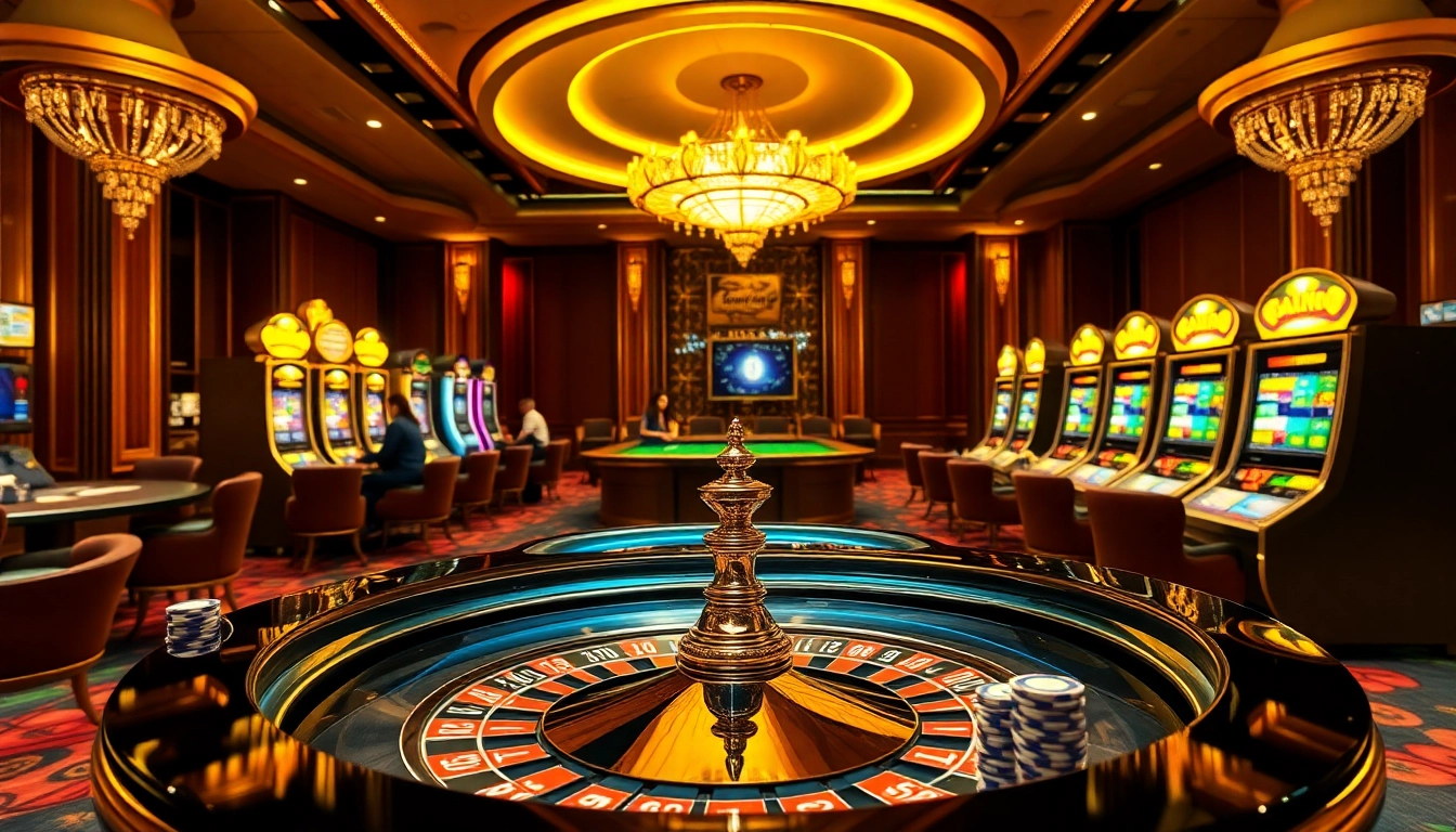 Engage at the dazzling casino tables at https://lu88y.com/, with players placing hands on vibrant roulette and slot machines.