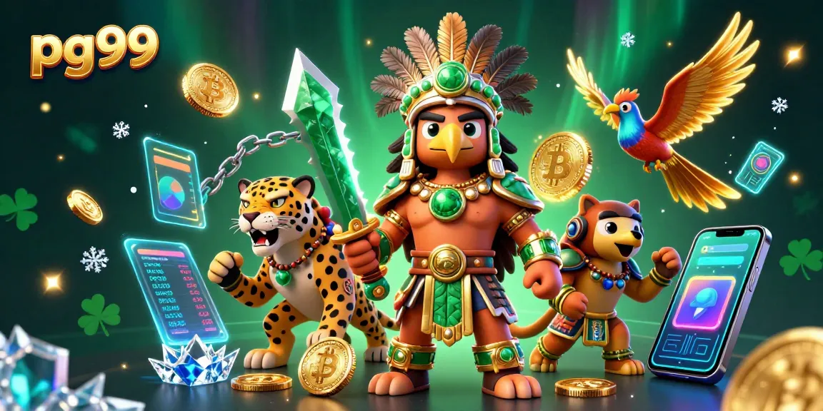 Experience the excitement of pg99 with an Aztec warrior and modern crypto elements.