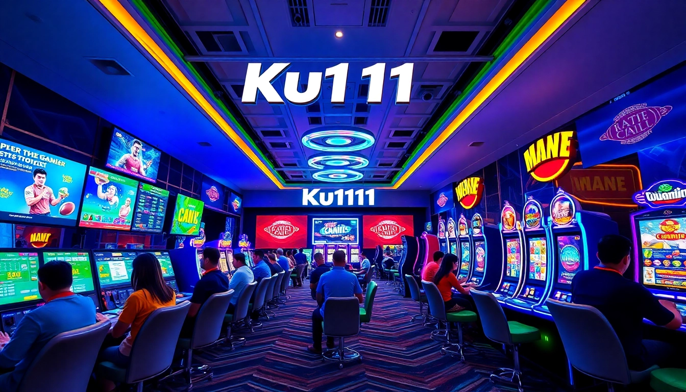 Engaging scene of players at Ku1111 online gambling platform, showcasing various games and vibrant atmosphere.