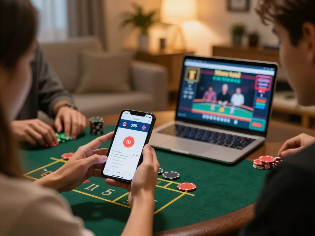 Engaging with O8 Social through mobile gaming, showcasing strategic bets on a cozy evening at home.
