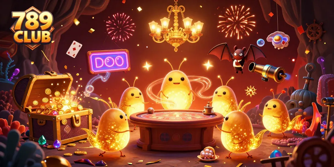 Engage with thrilling games at 789 CLUB featuring vibrant glowworm characters illuminating a cave casino.
