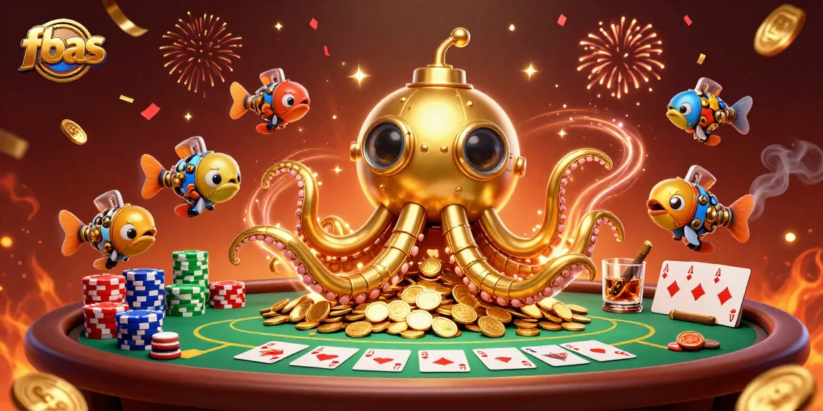 Experience thrilling poker action at fbas with a fun kraken-style casino scene filled with game elements.