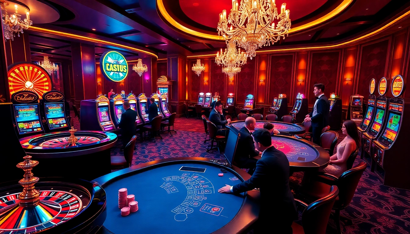 Experience exhilarating gambling at a luxury casino scene featuring VaoluoiTV with poker chips and roulette wheels.