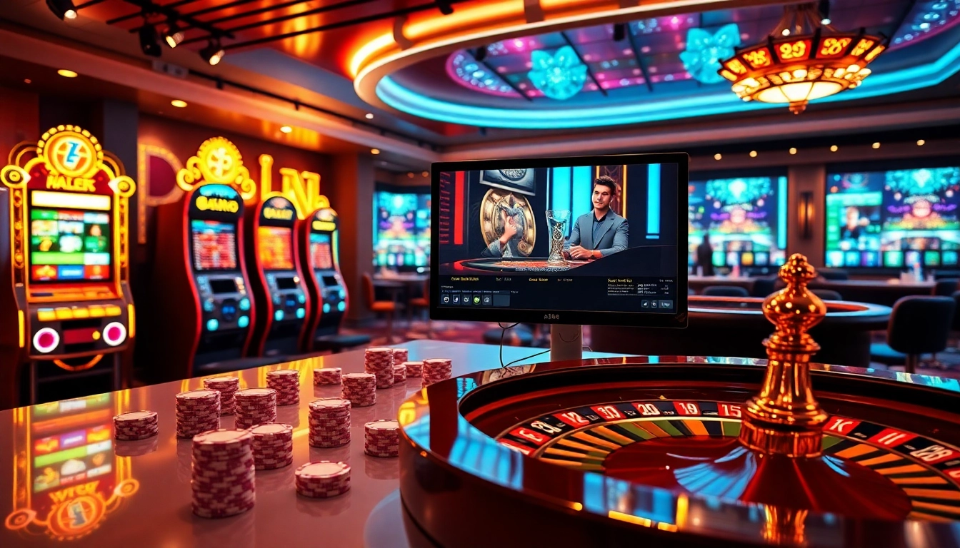 Experience top-tier gaming excitement at AF88 with a vibrant online casino atmosphere filled with roulette tables and poker chips.