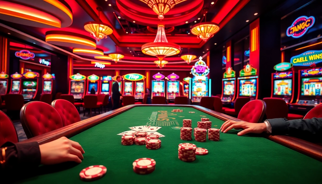 Exciting gameplay at 789p casino with poker chips, cards, and vibrant slot machines.