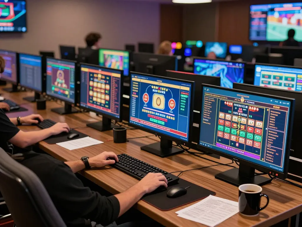 Experience thrilling online gaming at BL555 with a dynamic setup showcasing various casino games.