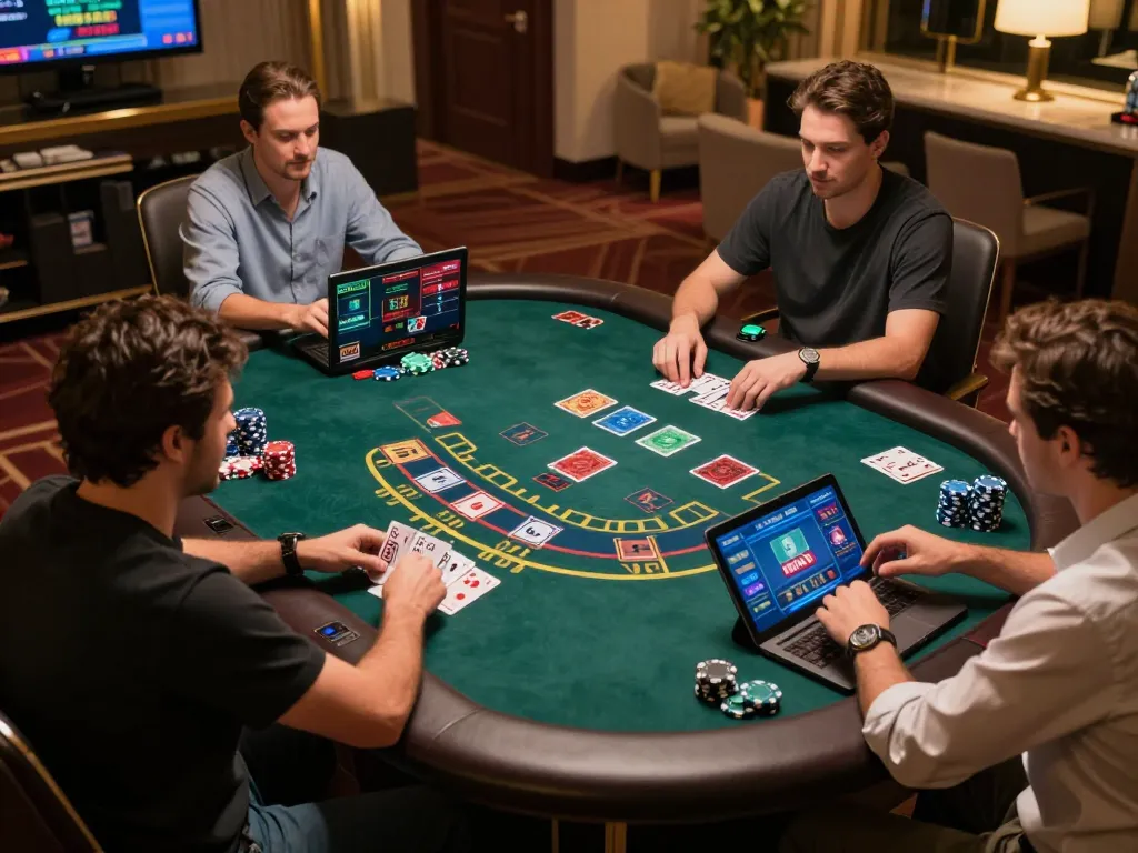 Players engaging in a strategic blackjack game online with U888, showcasing an immersive gaming experience.
