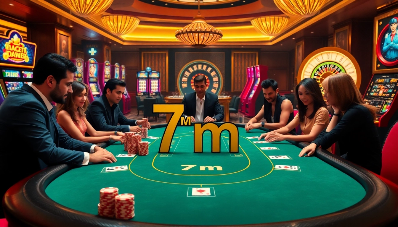 Players enjoying a game at an elegant casino table, showcasing 7m excitement and vibrant gambling action.