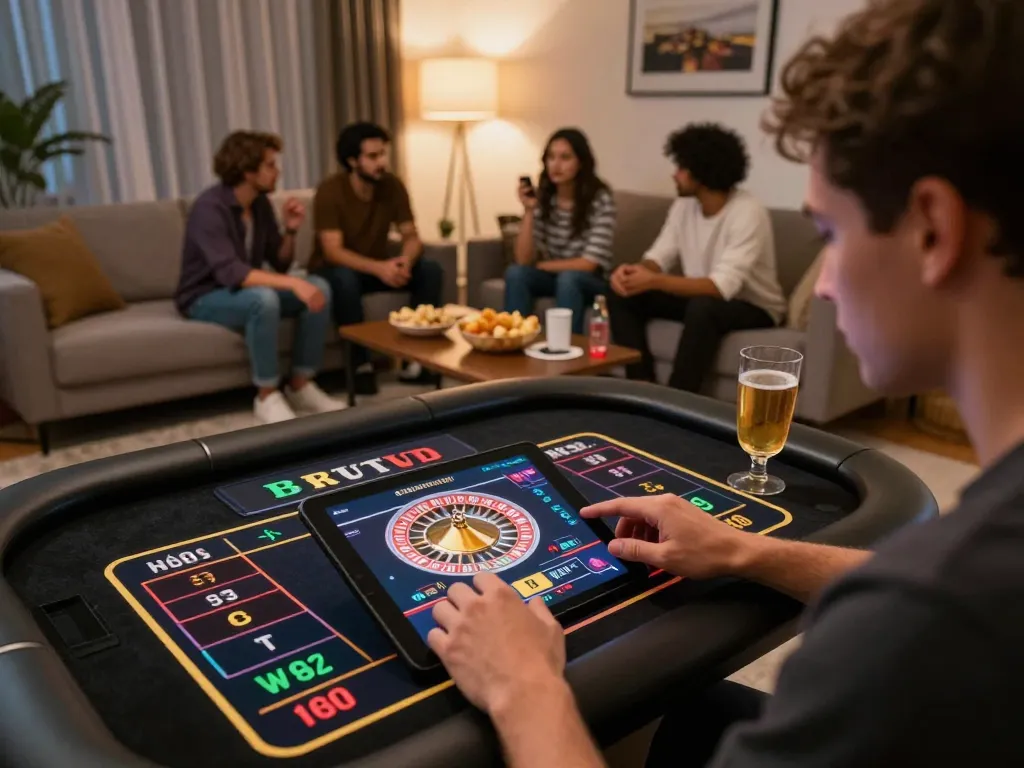 Engaged player enjoying live roulette on 23win tablet, showcasing online gaming excitement