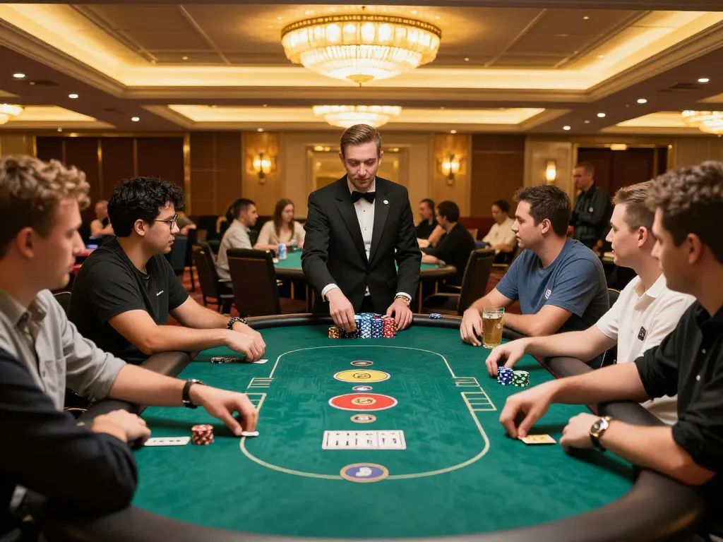 Players strategizing at poker table in luxury casino, showcasing exhilarating S666 gameplay moments