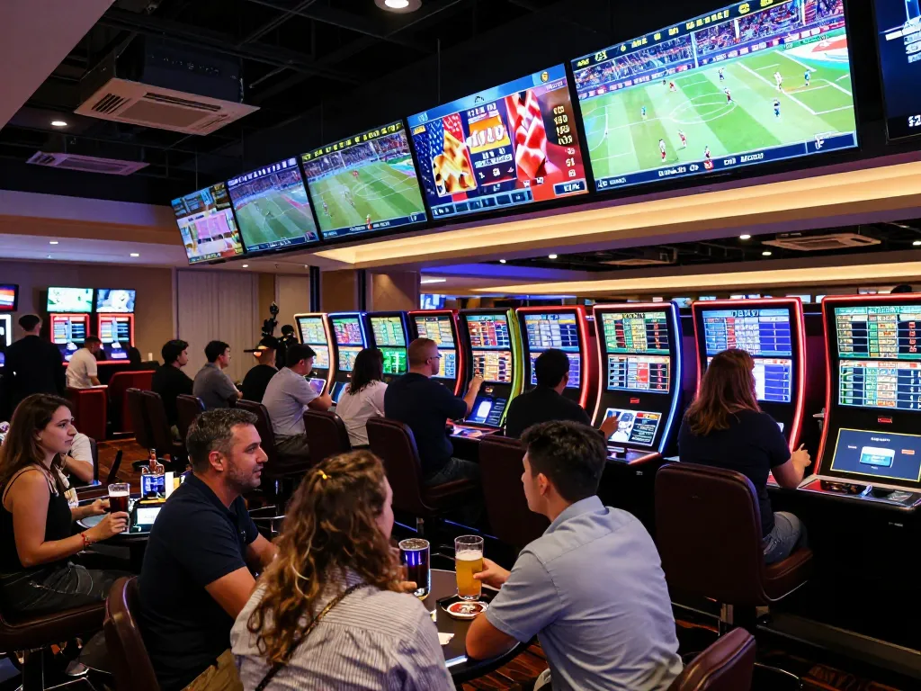 Cakhia TV enthusiasts engaging in live sports betting, with screens showing dynamic odds and betting options
