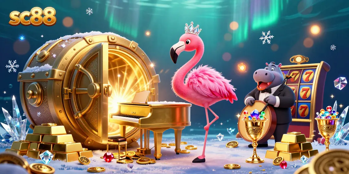 Spin and win with sc88 at a vibrant casino scene featuring lively characters and jackpot treasures.