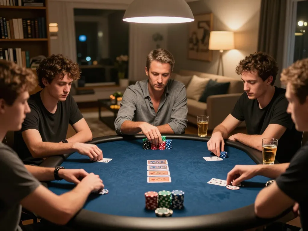 Engaged players strategize at a poker table, reflecting the dynamic gaming atmosphere of https://9bet.works/.