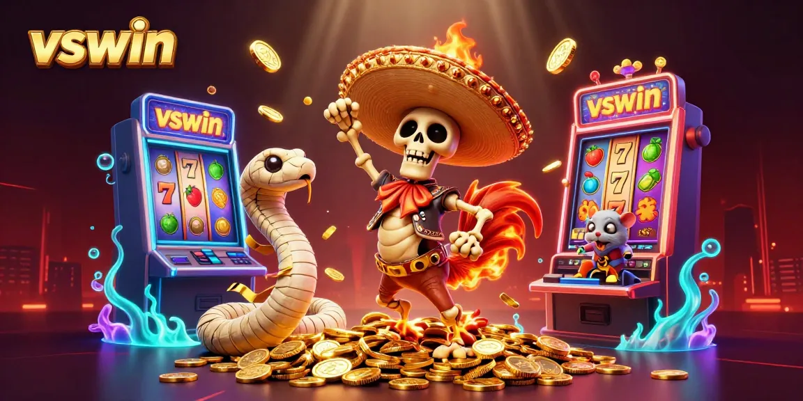 Experience the excitement of vswin with vibrant characters dancing on jackpot symbols in an immersive casino scene.