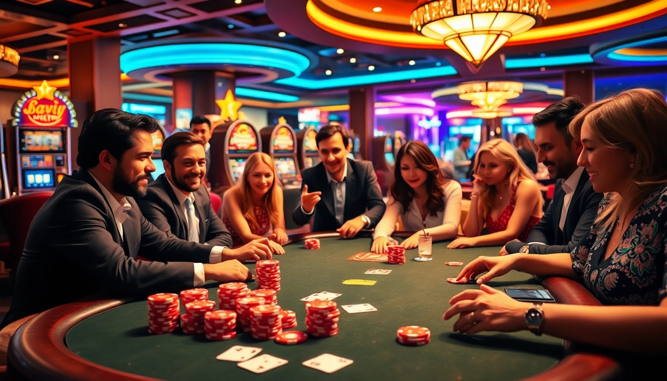 Experience premium online gambling at https://ku88game.com/ with a lively poker table and vibrant casino atmosphere.