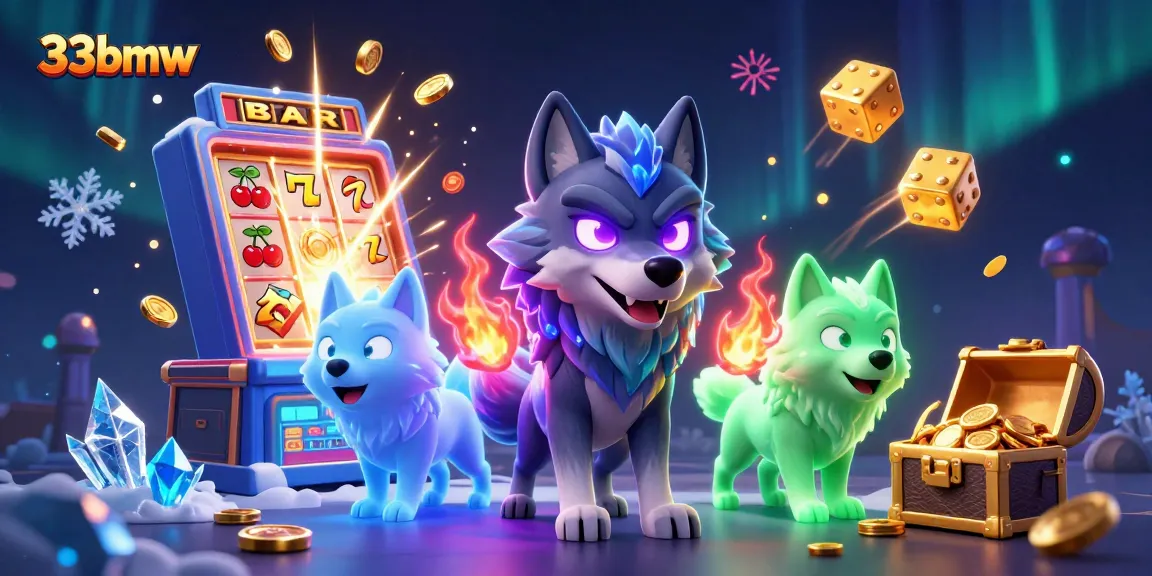 Experience the excitement of 33bmw with dynamic 3D wolves, slot machines, and rich casino elements.