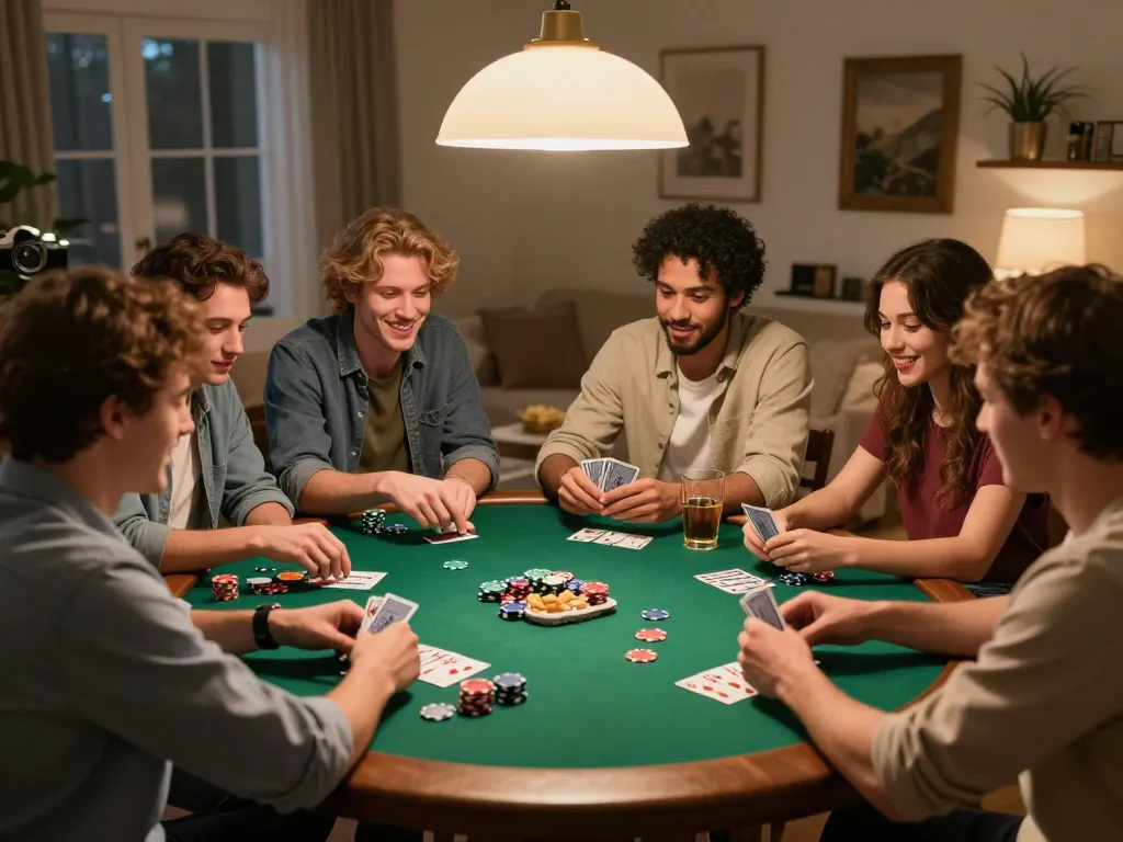 Cakhiatv users enjoying a lively home poker game night with friends, showcasing camaraderie and strategy.