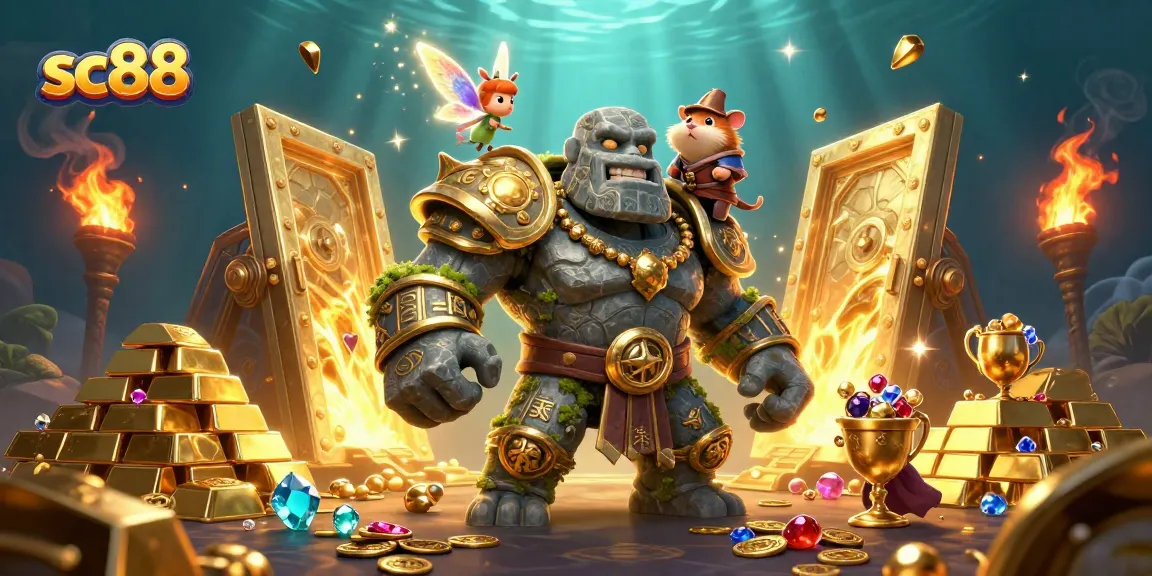 Experience thrilling gameplay at sc88 while uncovering treasures in a vibrant casino scene.