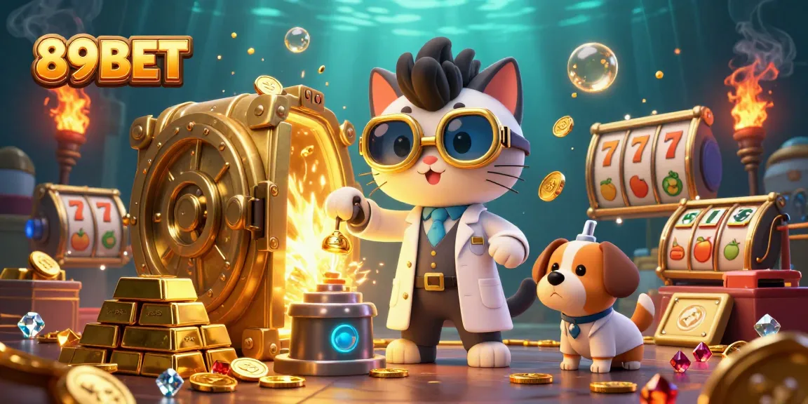 Spin the reels at 89BET’s exciting casino atmosphere with animated treasures and vibrant gaming elements.
