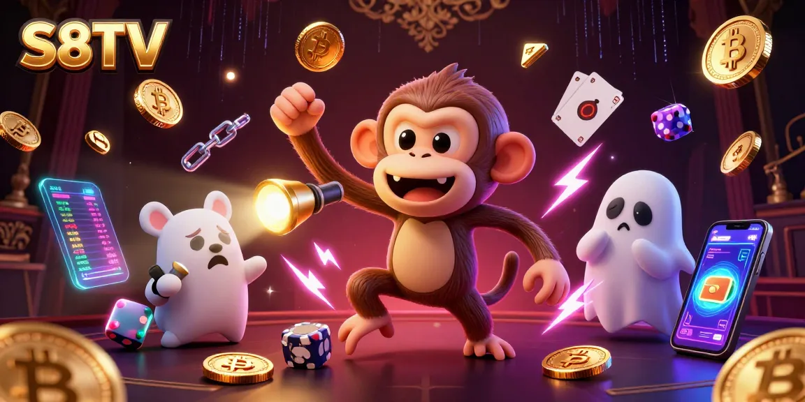 S8TV offers an exciting haunted casino scene featuring a poltergeist monkey juggling gold while a ghost-hunter puppy tracks it.
