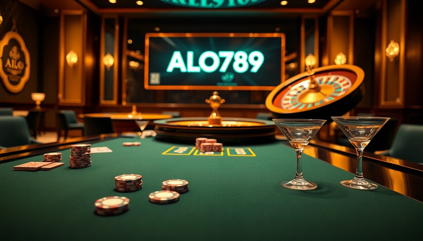 Experience the thrill of betting at ALO789 with luxurious casino elements and vibrant gameplay.
