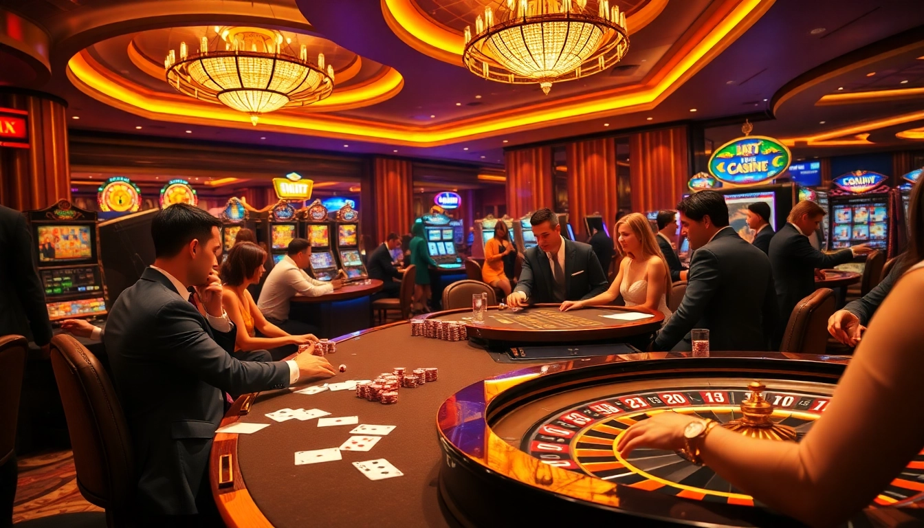Players thrillingly engage in games at UU88 casino, showcasing poker chips and tables.